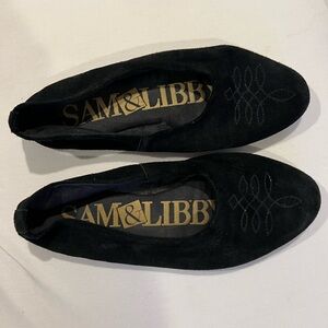 Sam & Libby Black Suede Slip-On Embroidered Flats